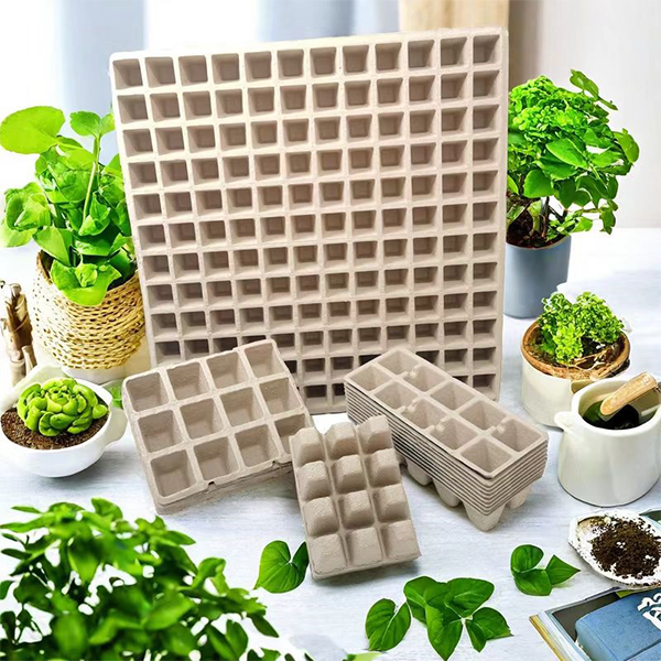 3.Compostable molded pulp seedling trays in multiple cell configurations, zero-waste biodegradable nursery trays for seed germination