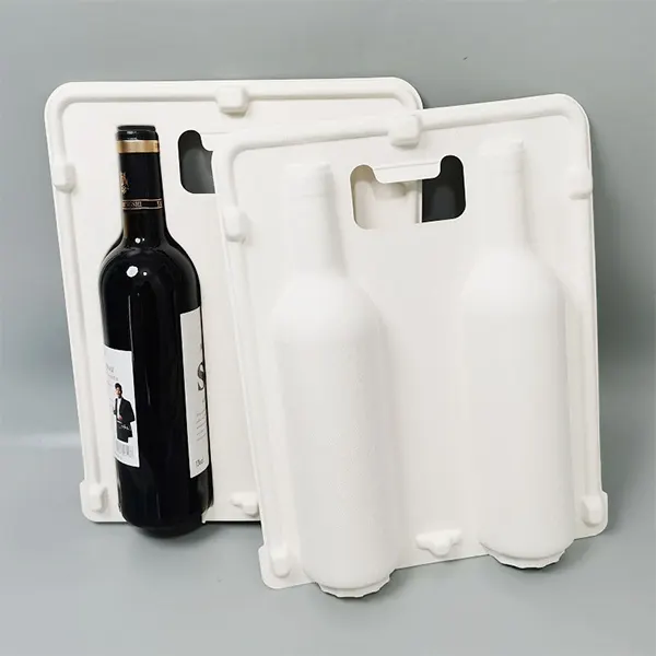 Wet-Pressed Dual-Bottle Sugarcane Pulp Wine Tray - Portable Eco Insert With Custom Waist Bands for Gift Packaging & Logistics Protection - Image 2