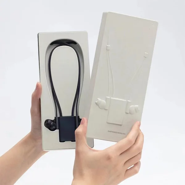One-Piece Full Contour Matte White Wet-Molded Sugarcane Pulp Neckband Earphone Insert - Anti-Scratch Eco Liner For Complete Neck-Hung Bluetooth Headset Gift Packaging - 이미지 4