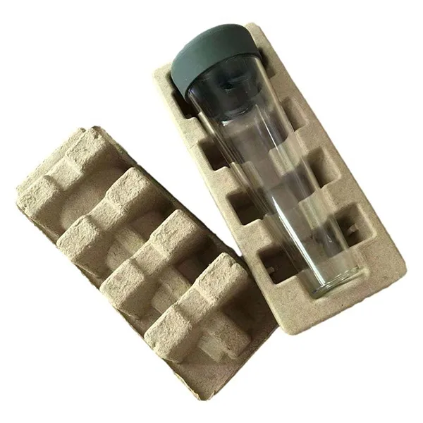 Flip Clamshell Recycled Pulp Glass Bottle Molded Insert - Shockproof Eco Liner For Cylindrical Glass Water Bottle & Beverage Container Packaging - Image 4